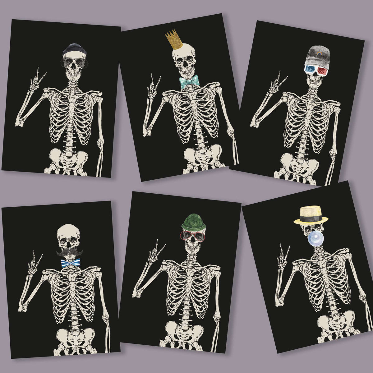 Skeleton Greeting Cards, Set of 24