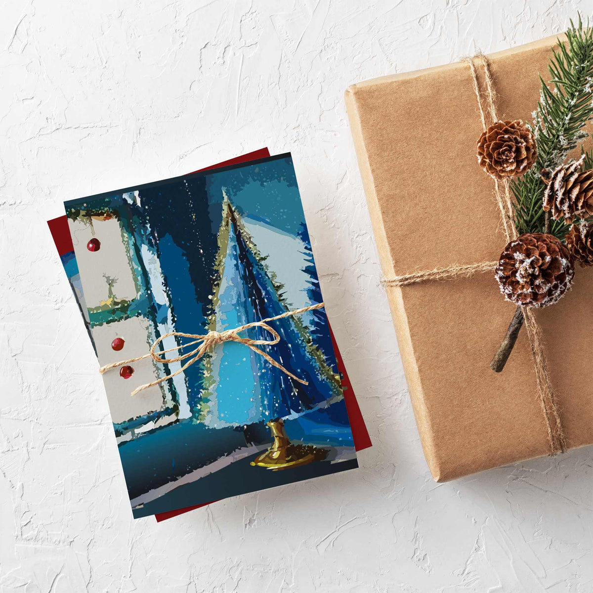 Retro Christmas Tree Holiday Window Cards, Set of 24