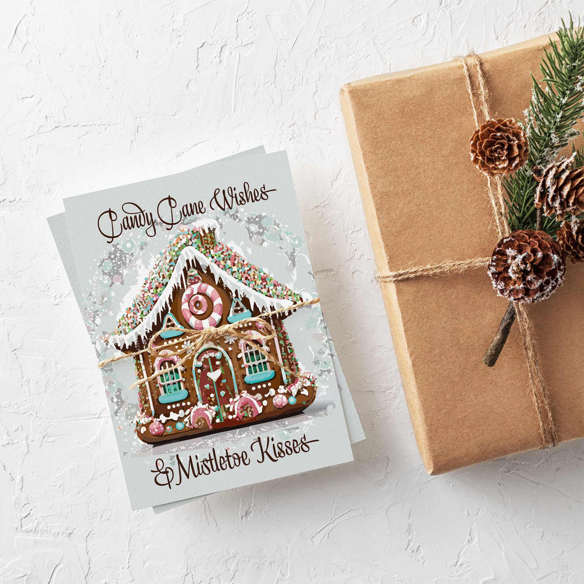 Retro Blue Gingerbread House Christmas Cards, Set of 24