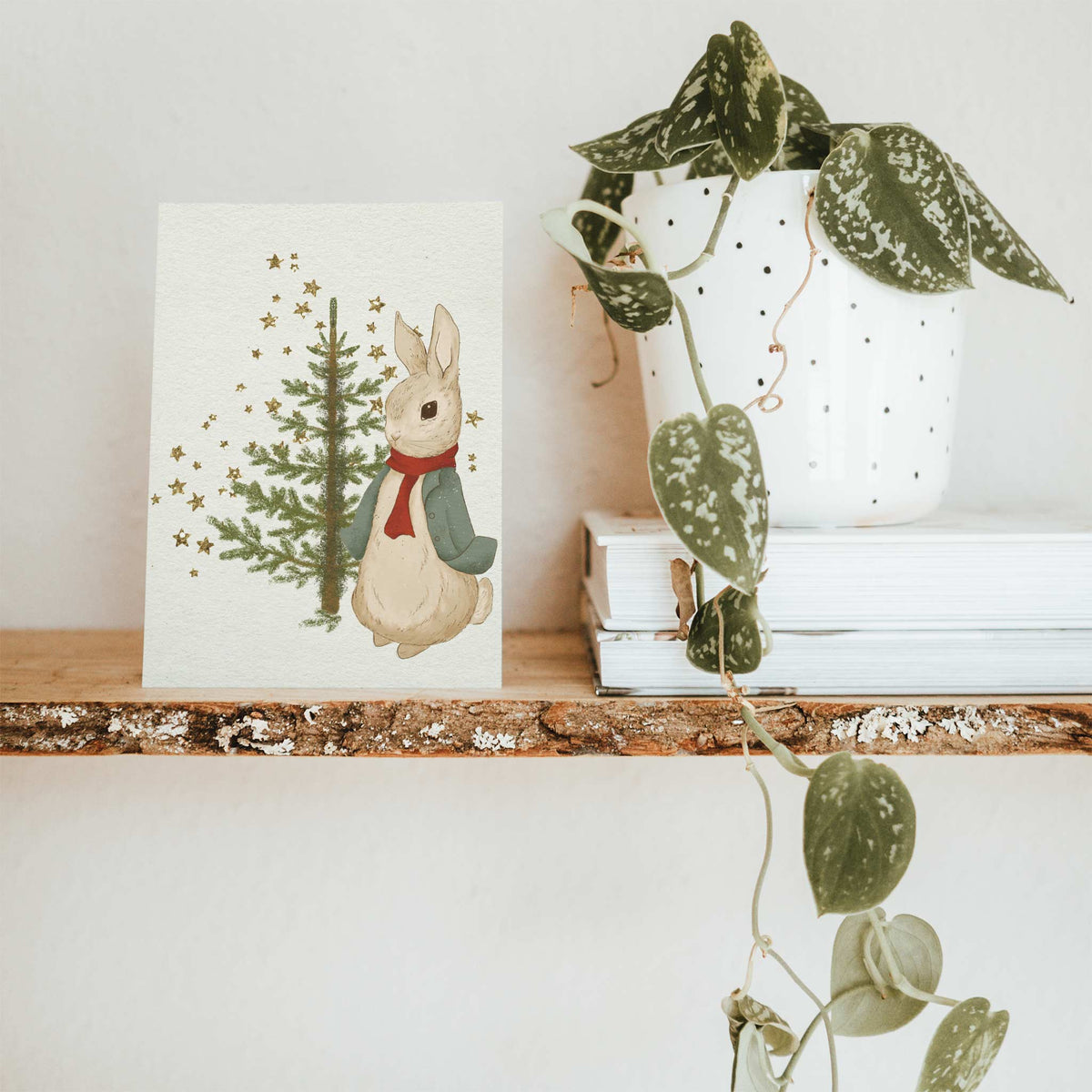 Whimsical Rabbit Christmas Tree Greeting Cards, Set of 24