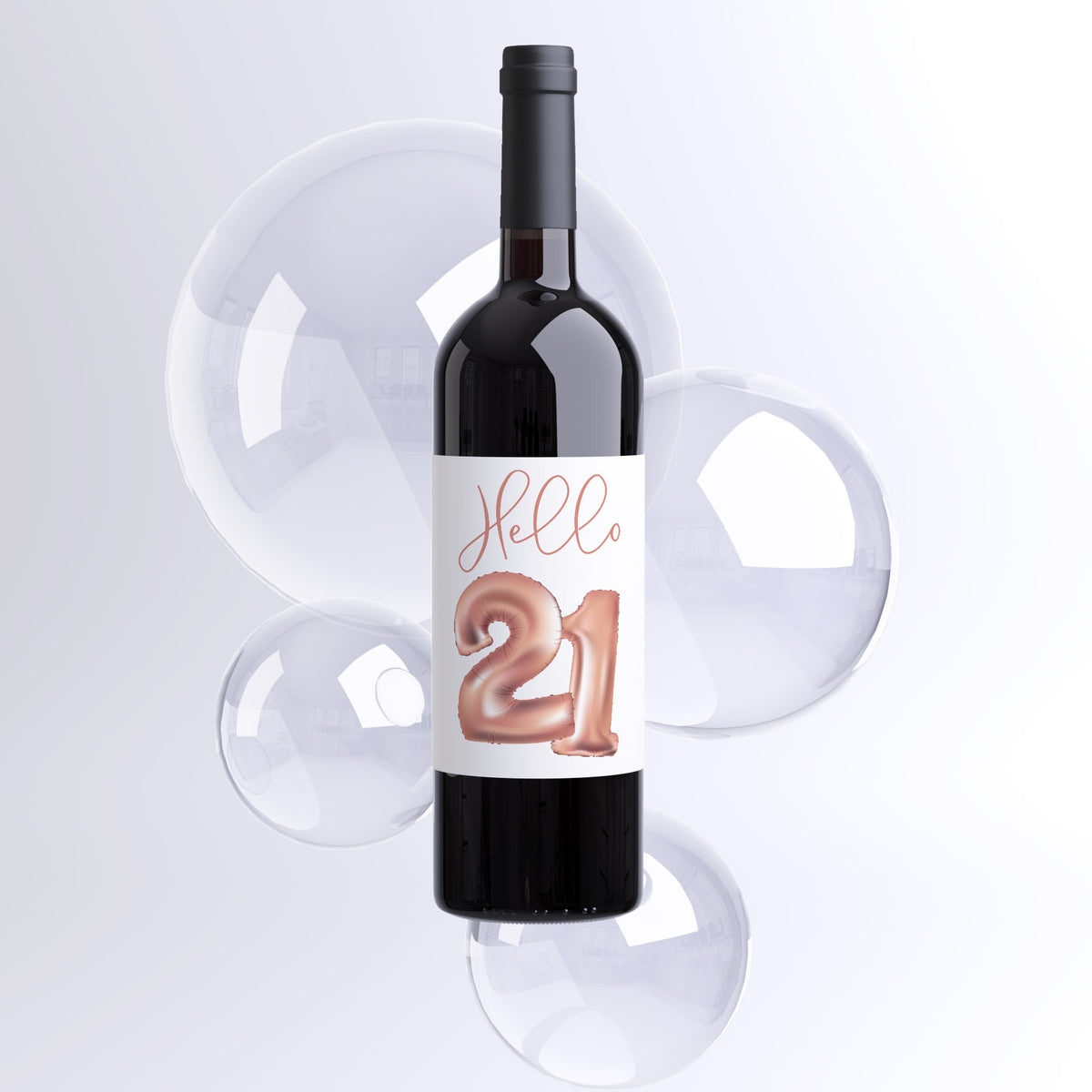 Rose Gold Balloon 21st Birthday Wine Labels, Pack of 4
