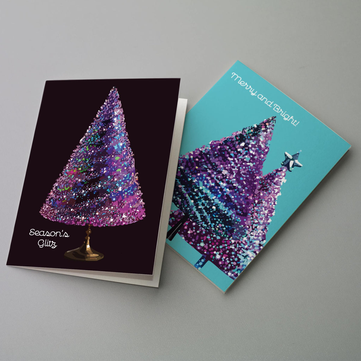 Retro Christmas Tree Greeting Cards, Set of 24