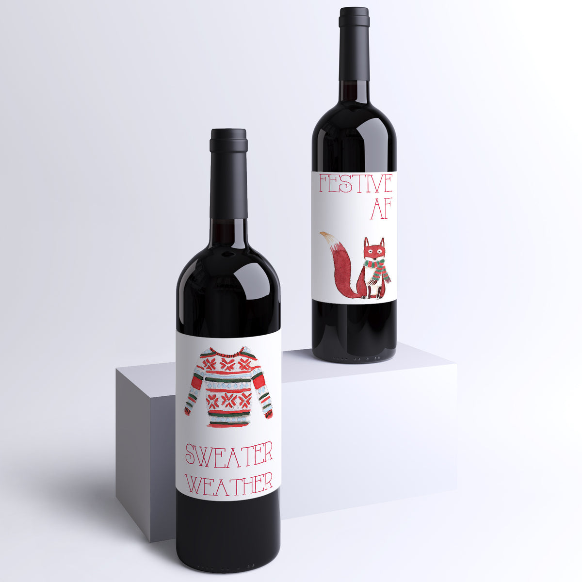 Cute Christmas Wine Labels, Pack of 4
