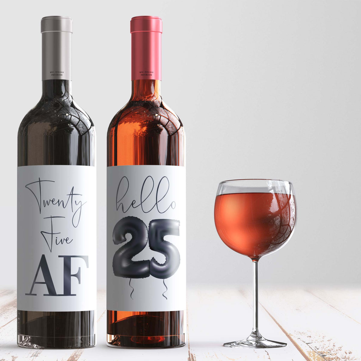 Black Balloon 25th Birthday Wine Labels, Pack of 4