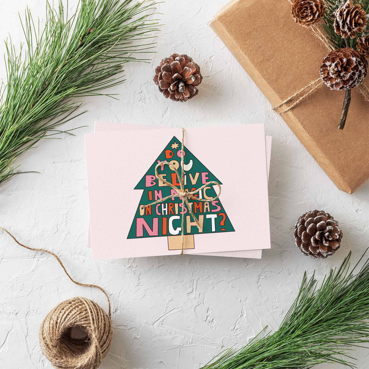 Boho Merry Christmas Greeting Cards, Set of 24