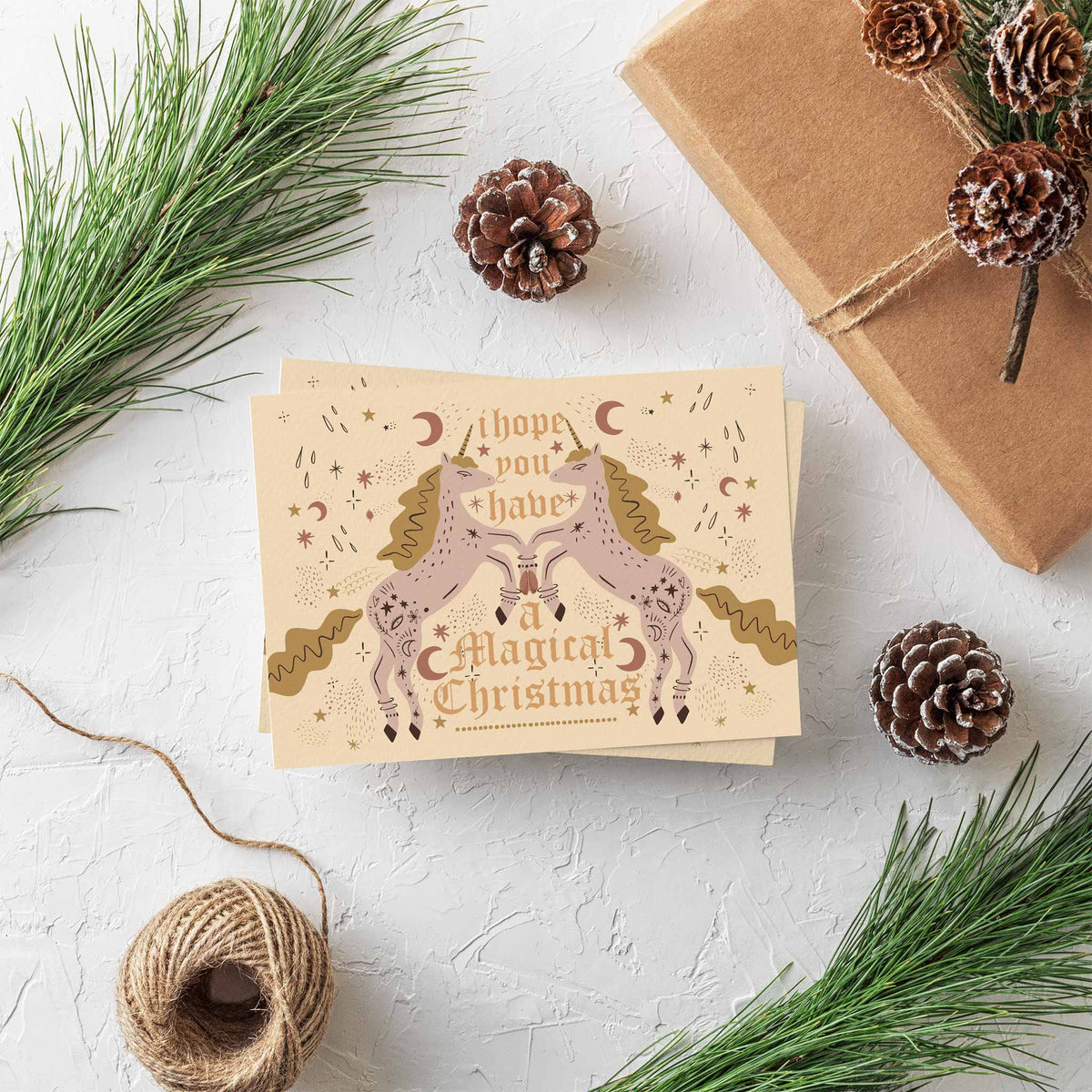 Magical Celestial Boho Christmas Greeting Cards, Set of 24