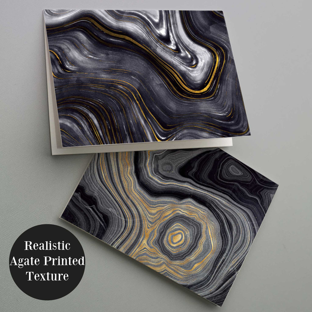 Agate Black and Gold Blank Greeting Cards, Set of 24