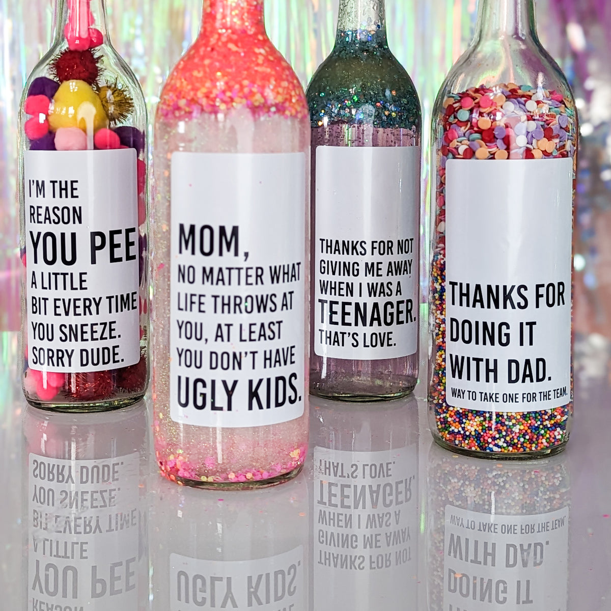 Funny Wine Labels for Mom, Pack of 4