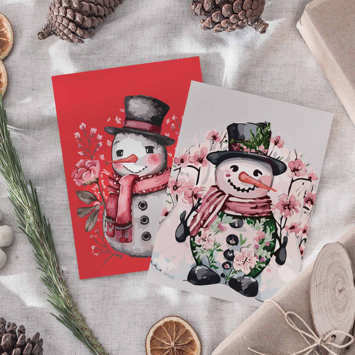 Snowmen and Snow Ladies Holiday Greeting Cards, Set of 24
