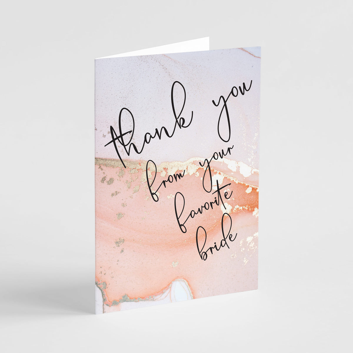 Set of 24 bride thank you cards with envelopes, blank inside, featuring gold-accented marbled design.