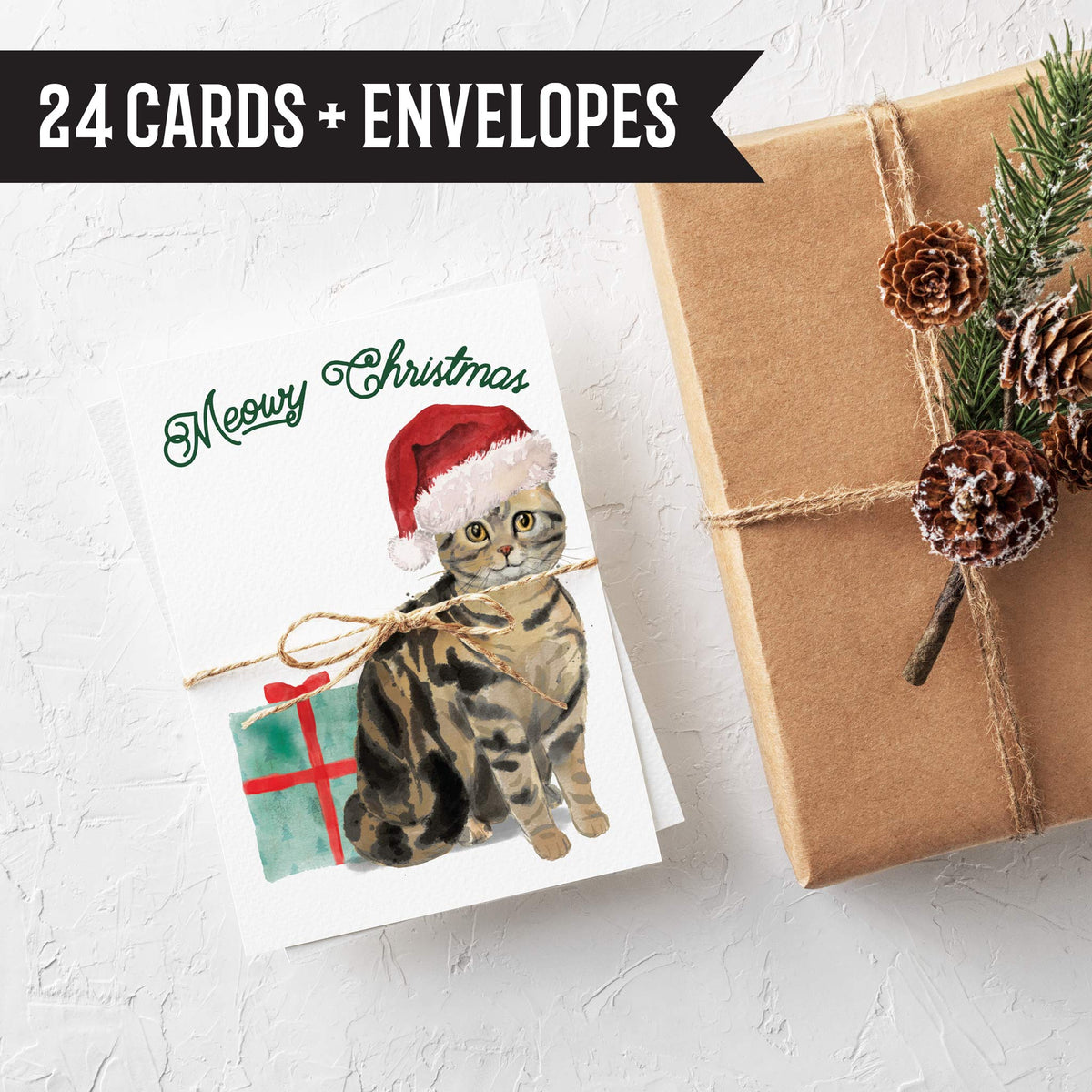 Meowy Christmas Greeting Cards, Set of 24
