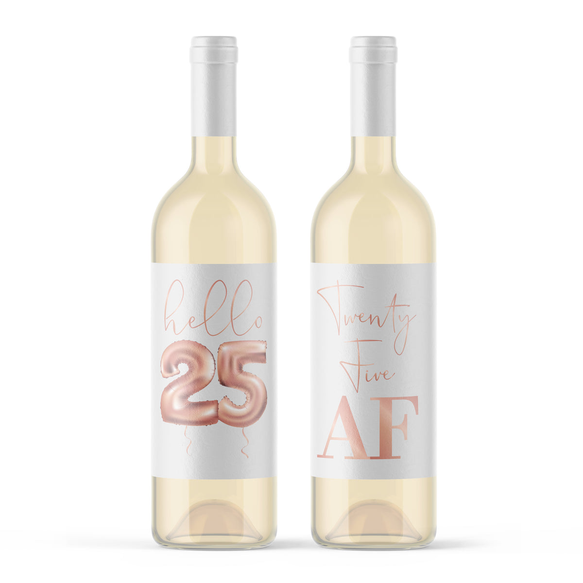 Rose Gold Balloon 25th Birthday Wine Labels, Pack of 4