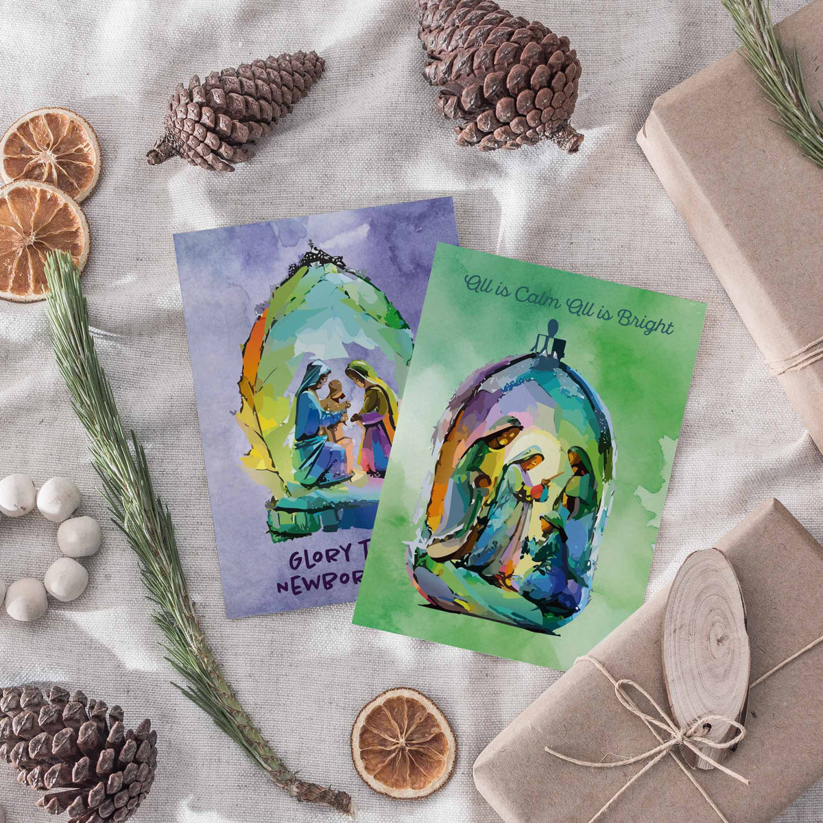 Nativity Scene Christmas Cards, Set of 24