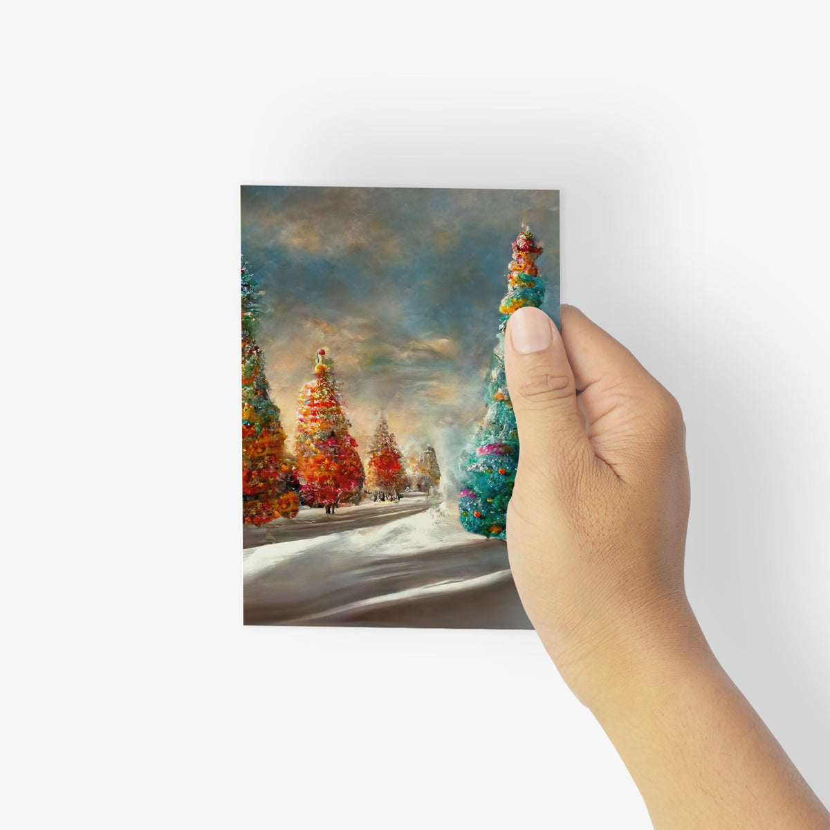 Magical Snowy Rainbow Christmas Tree Greeting Cards, Set of 24