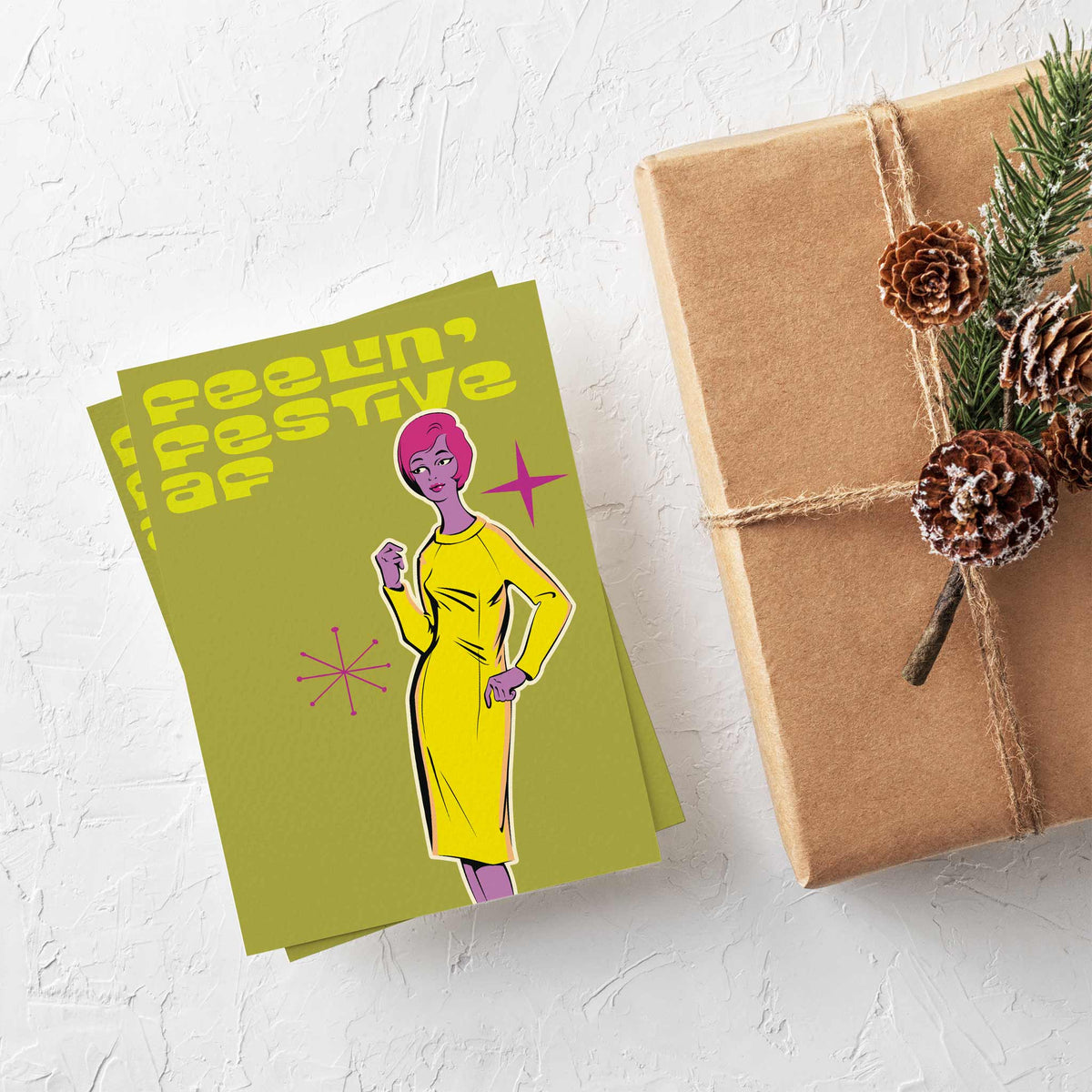 Femme Fatale Retro 60s Christmas Greeting Cards, Set of 24