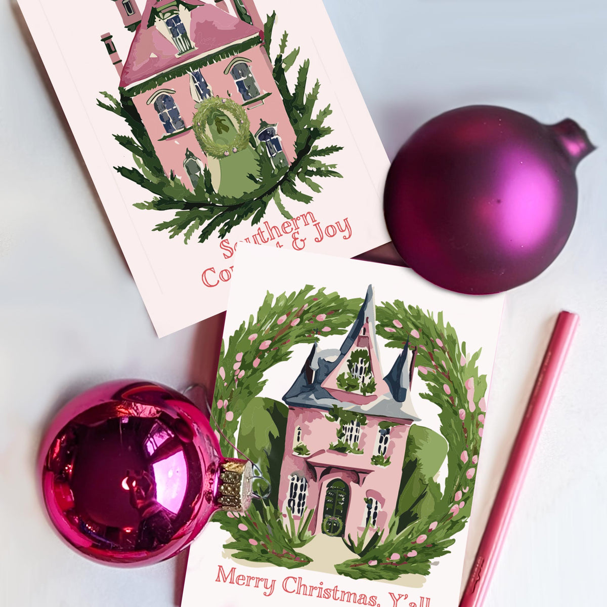 Southern Christmas Greeting Cards, Set of 24