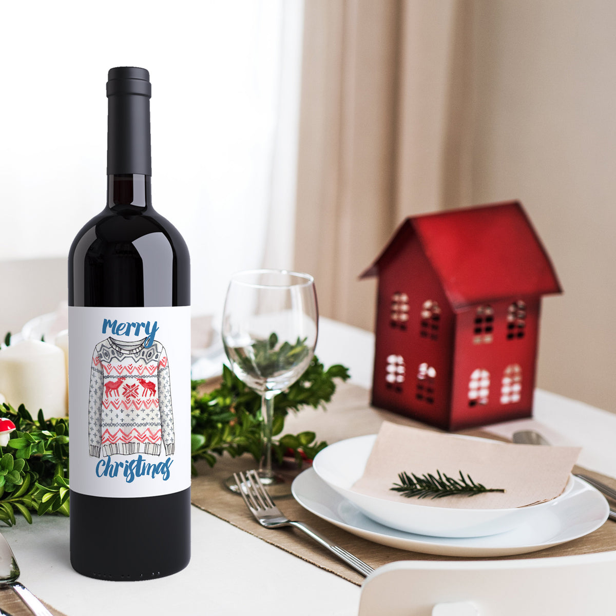 Ugly Christmas Sweater Wine Labels, Pack of 4