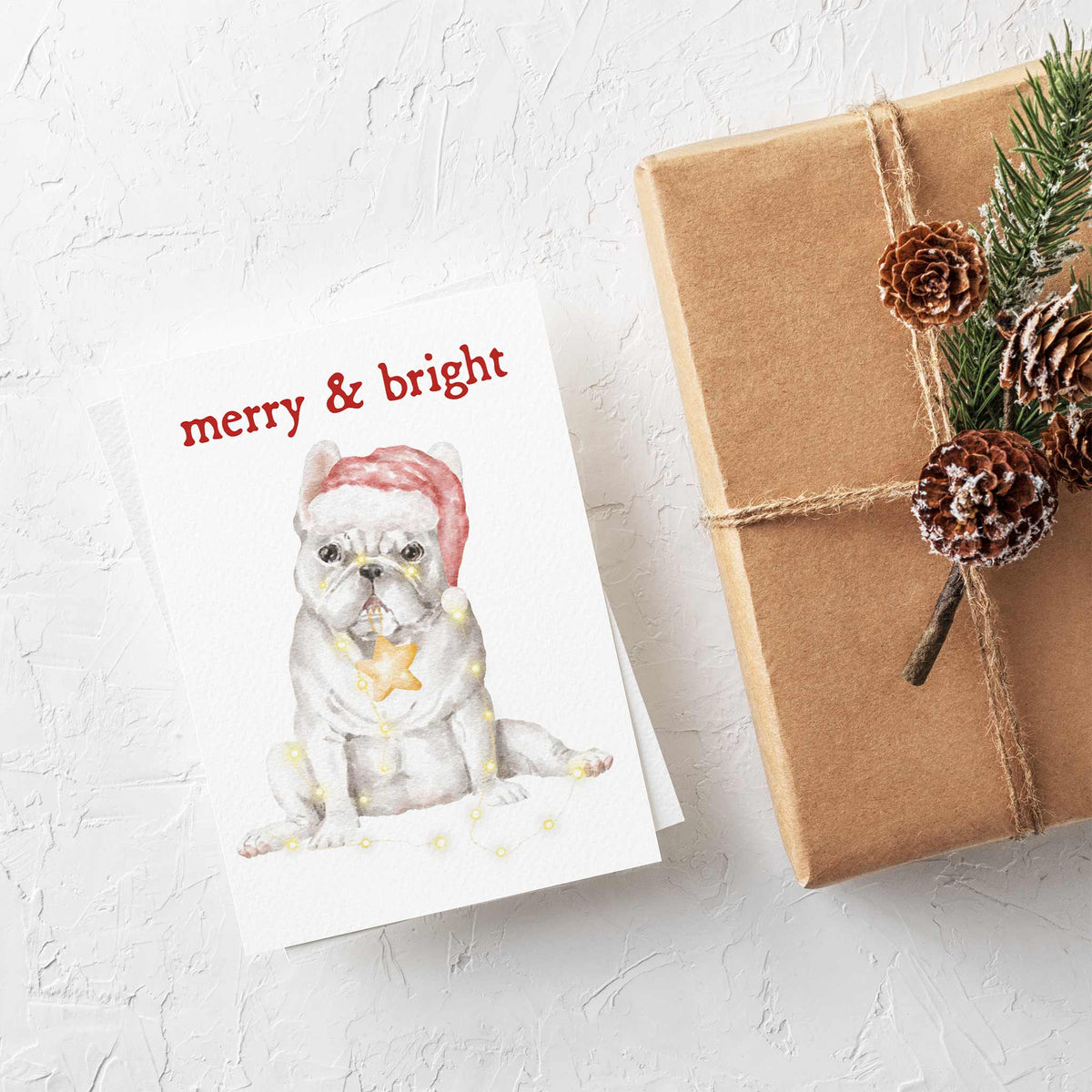 Merry and Bright French Bulldog Holiday Greeting Cards, Set of 24