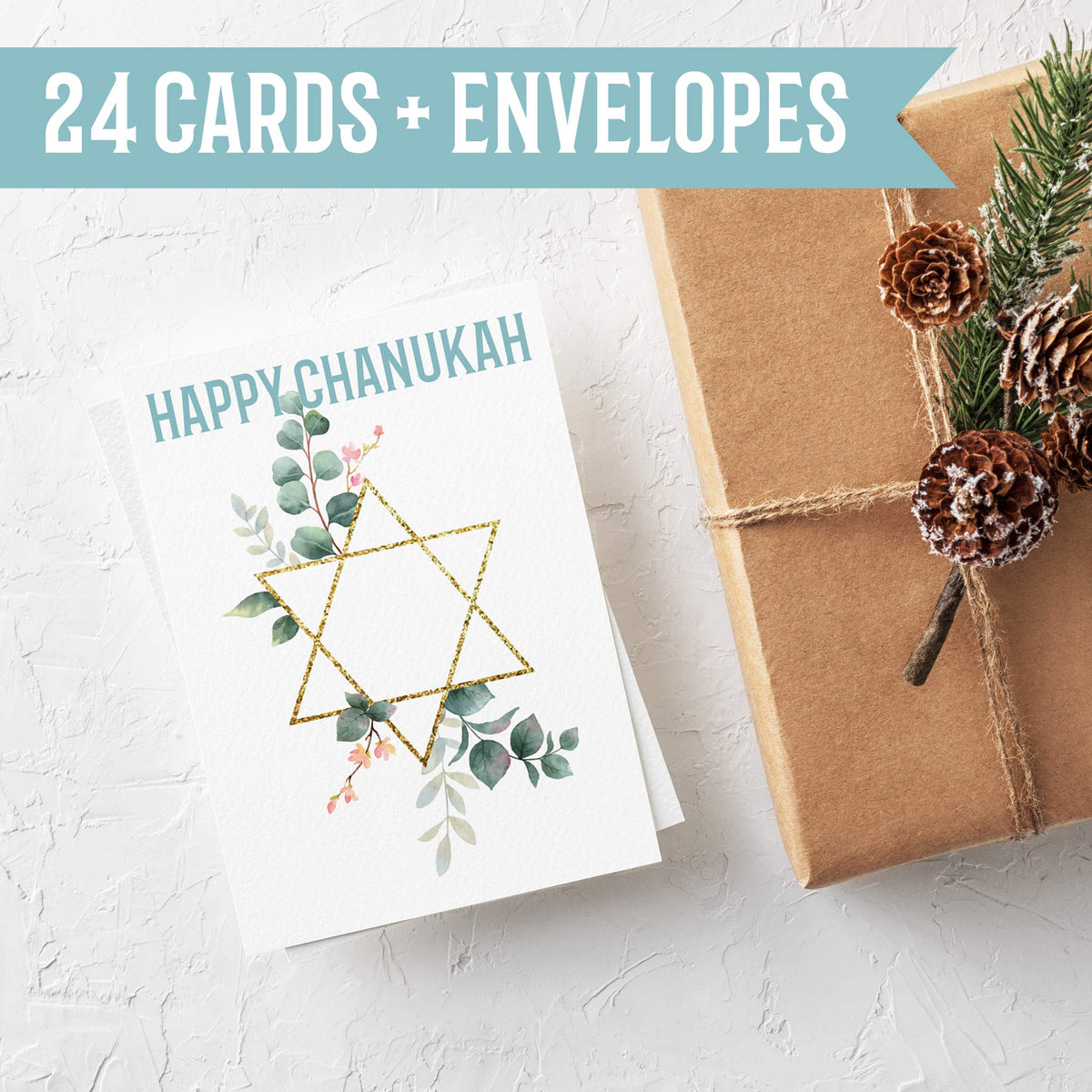 Happy Chanukah Greeting Cards, Set of 24