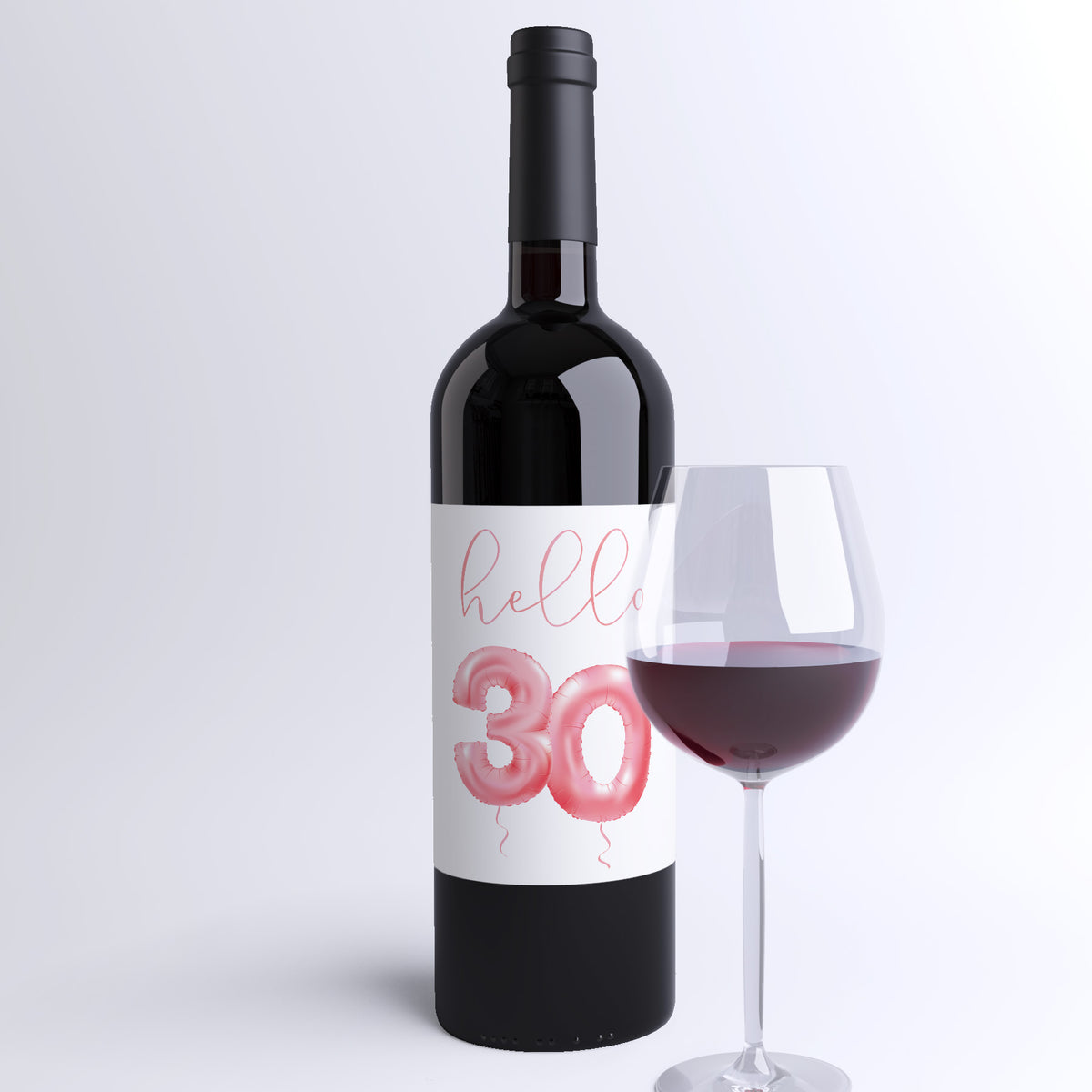 Pink Balloon 30th Birthday Wine Labels, Pack of 4