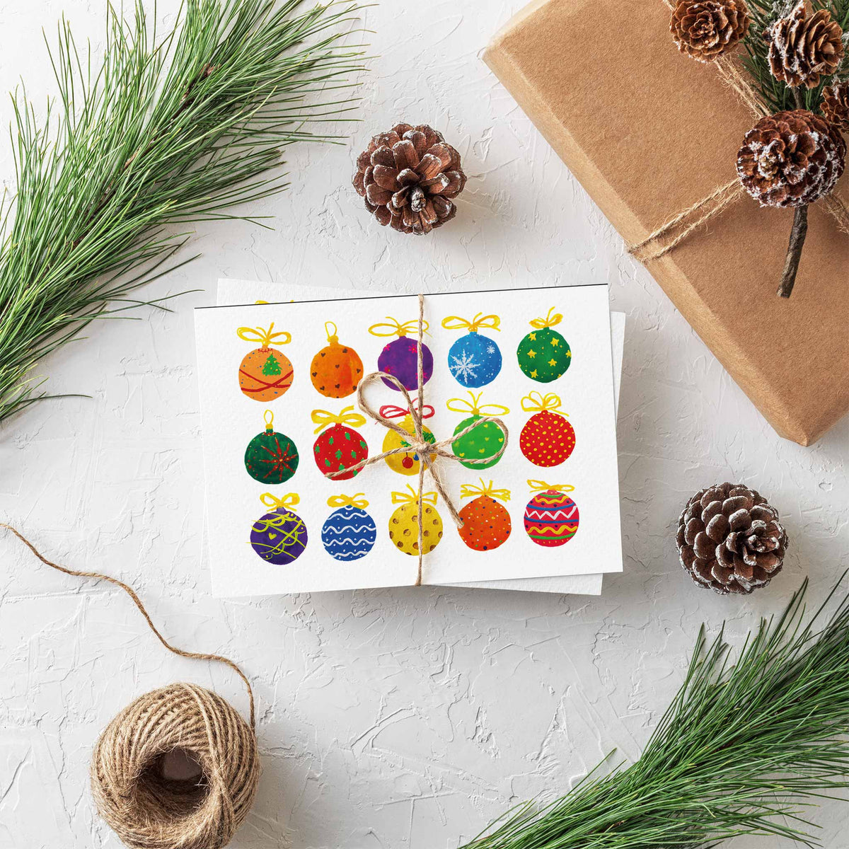 Painted Ornament Grid Christmas Greeting Cards, Set of 24