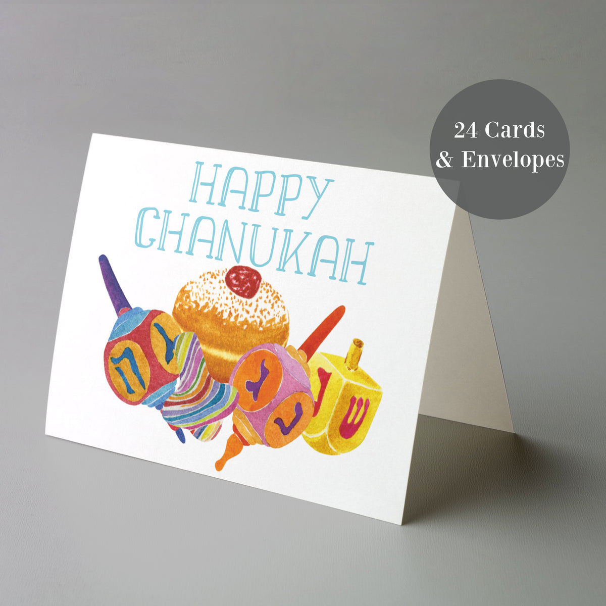 Sufganiyot and Dreidel Happy Chanukah Greeting Cards, Set of 24