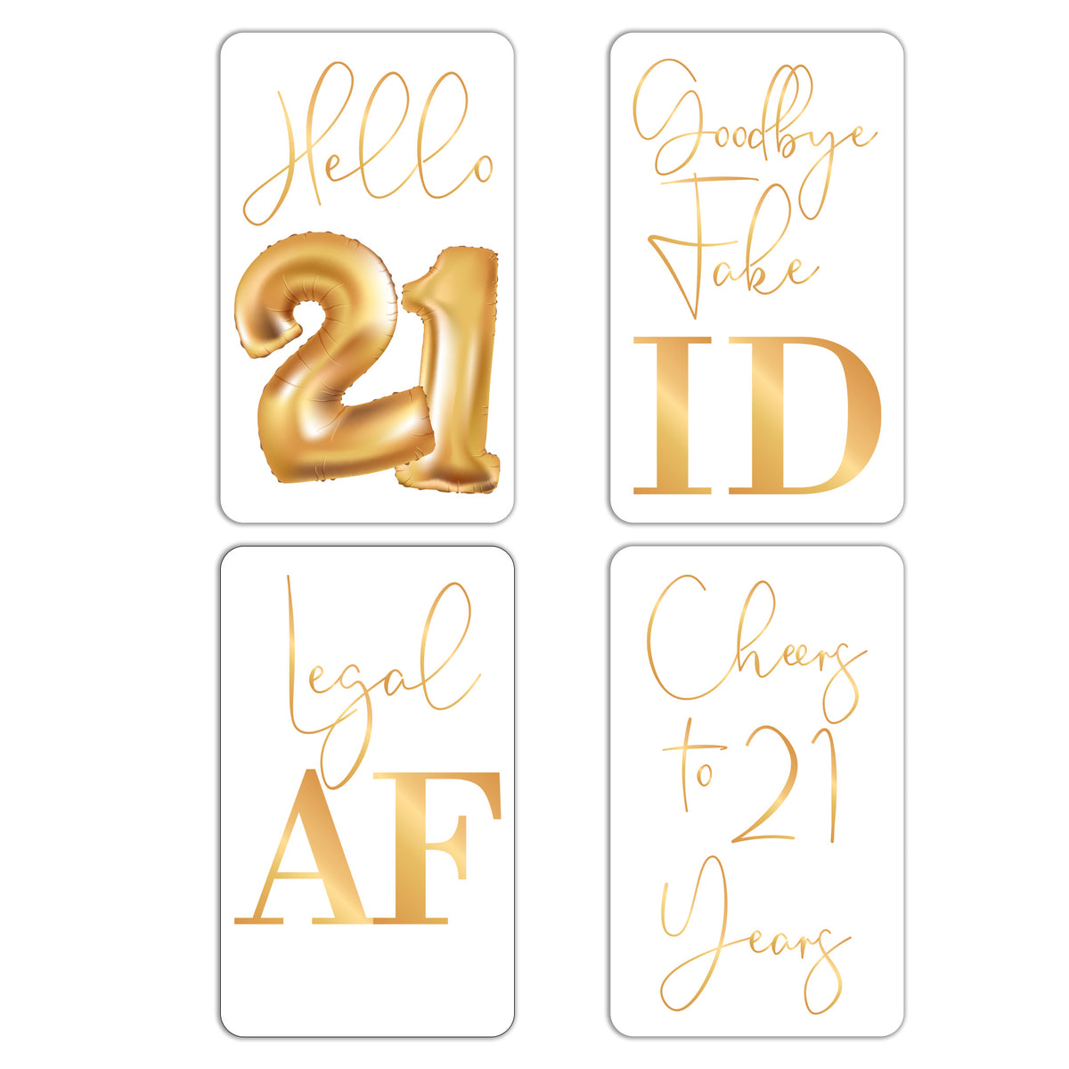 Gold Balloon 21st Birthday Wine Labels, Pack of 4