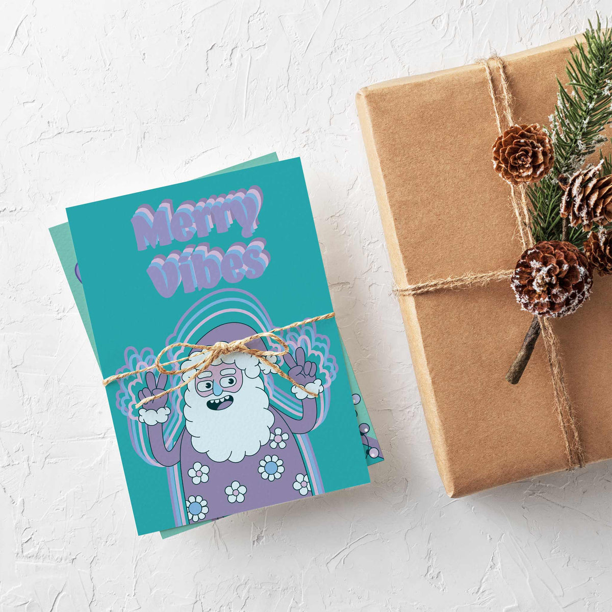 Boho Santa Christmas Cards, Set of 24