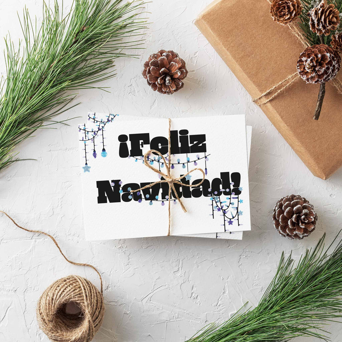 String Lights Feliz Navidad Greeting Cards, Set of 24