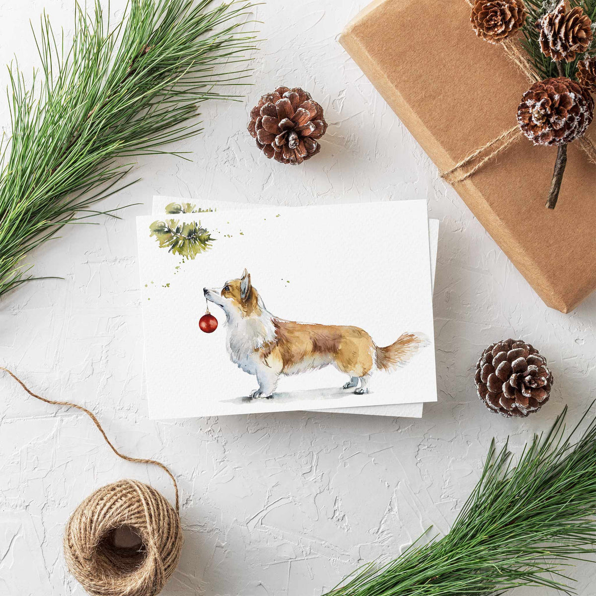 Christmas Corgi Greeting Cards, Set of 24