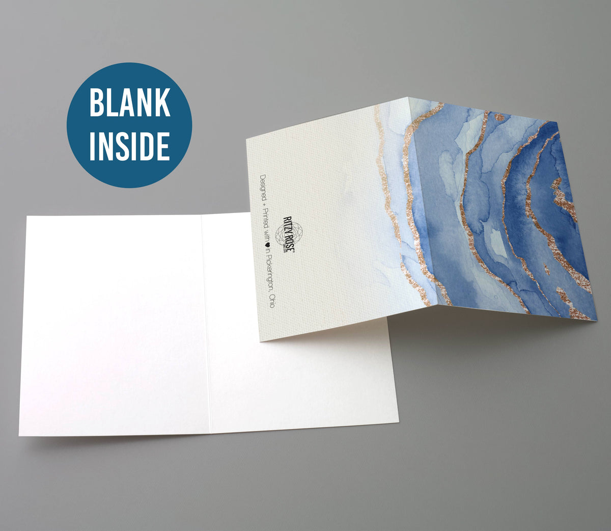 Blue and Gold Watercolor Blank Greeting Cards, Set of 24
