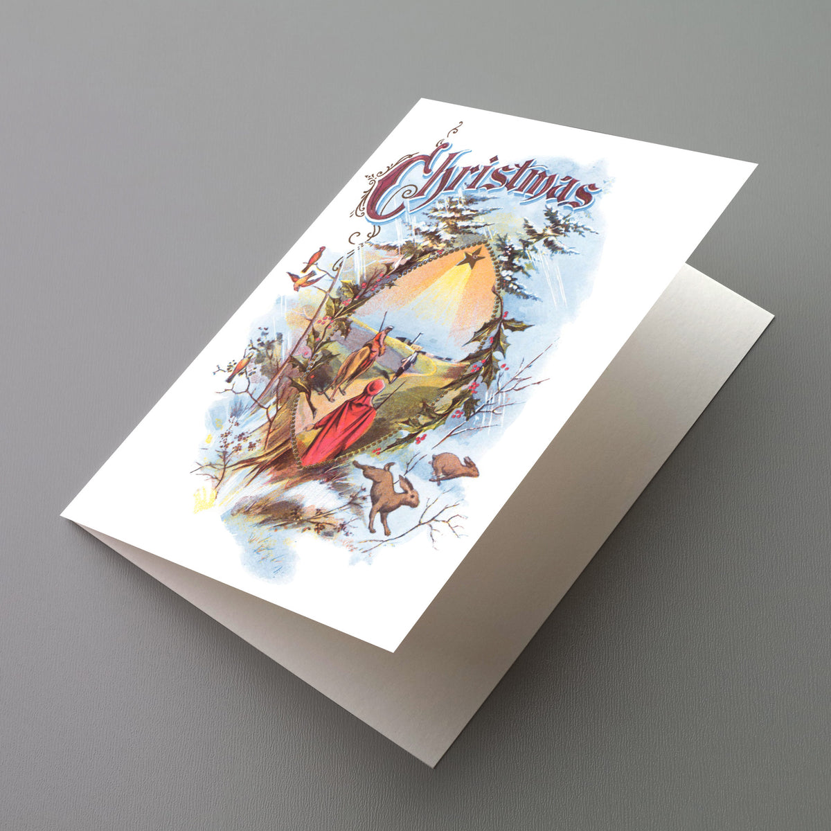 Christmas card set of 24 featuring a chromolithograph-style vignette of the Magi traveling toward a bright star.
