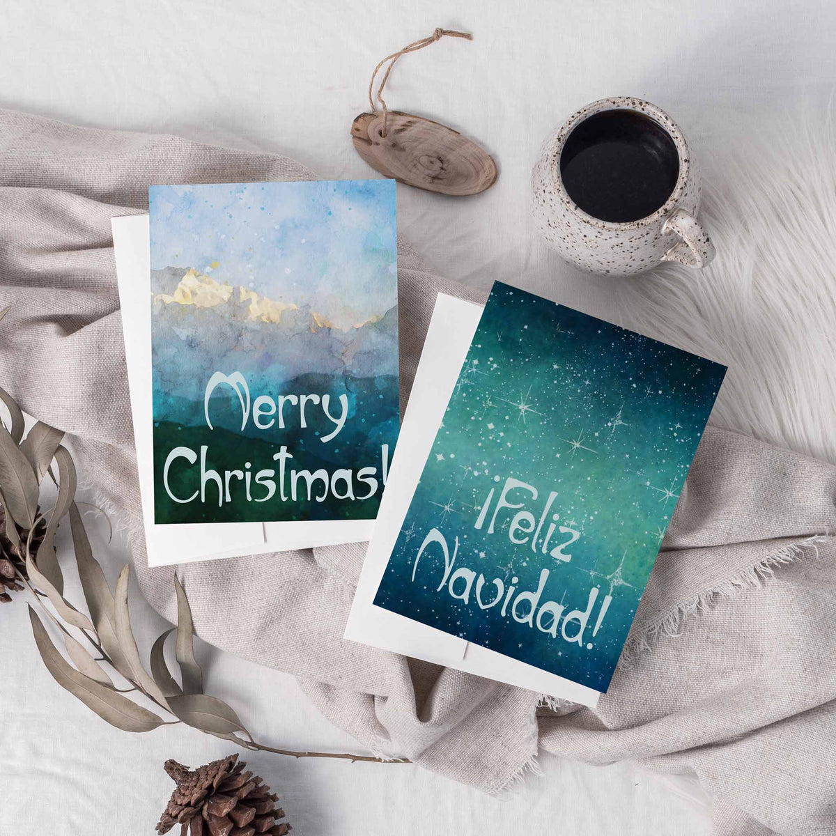 Merry Christmas & Feliz Navidad Greeting Cards, Set of 24
