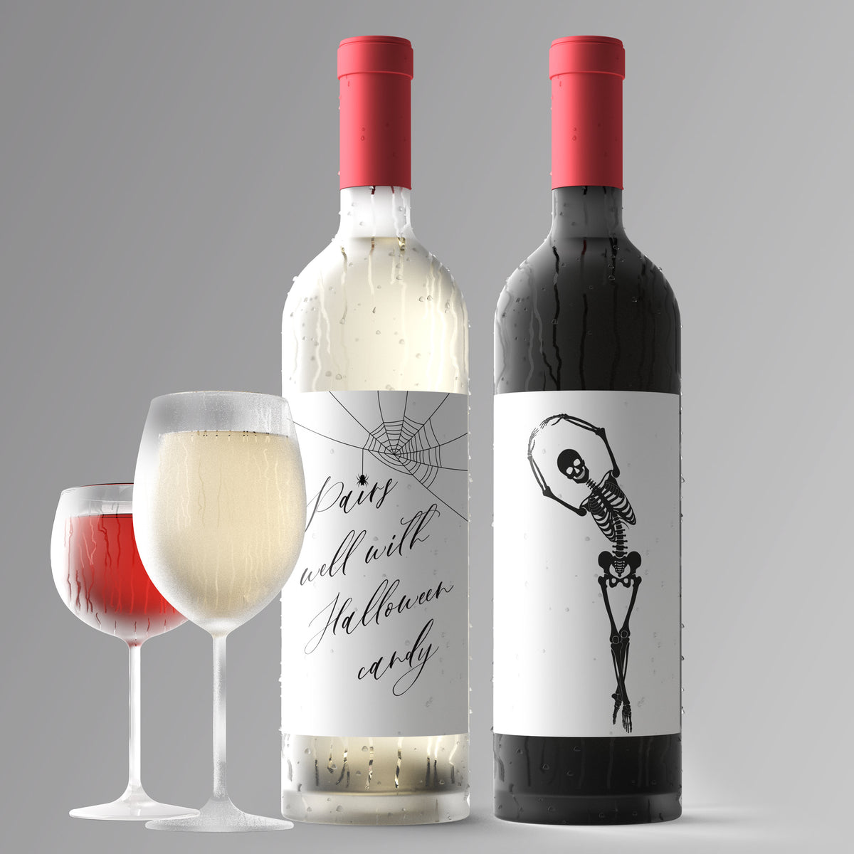 Dancing Skeleton Halloween Party Wine Labels, Pack of 4