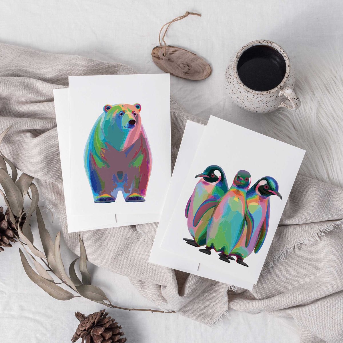 Minimalist Arctic Animals Winter Cards, Set of 24