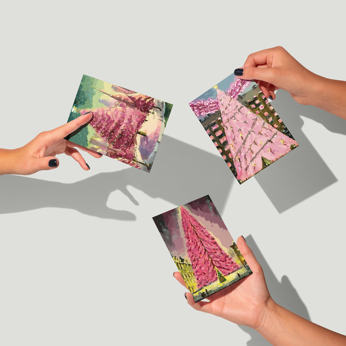 Glowing Pink Christmas Tree Greeting Cards, Set of 24