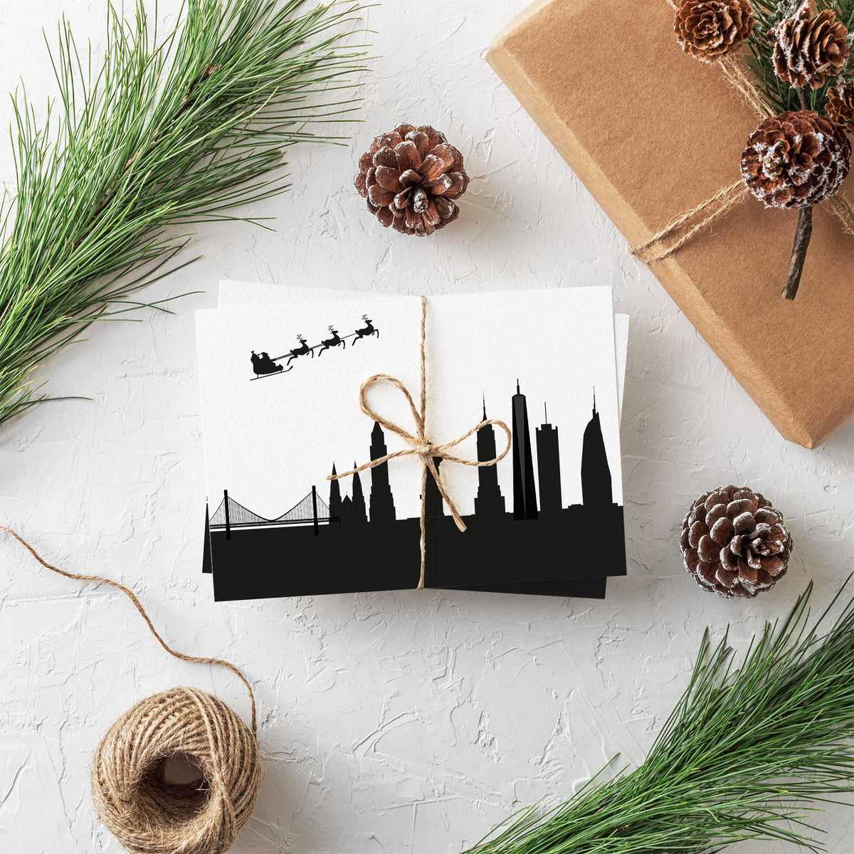 New York City Skyline Santa Christmas Cards, Set of 24