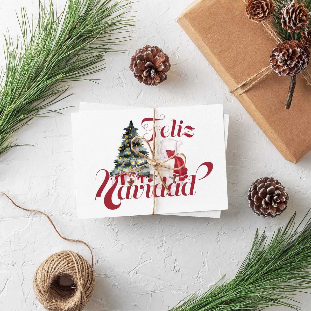 Watercolor Christmas Tree Feliz Navidad Greeting Cards, Set of 24