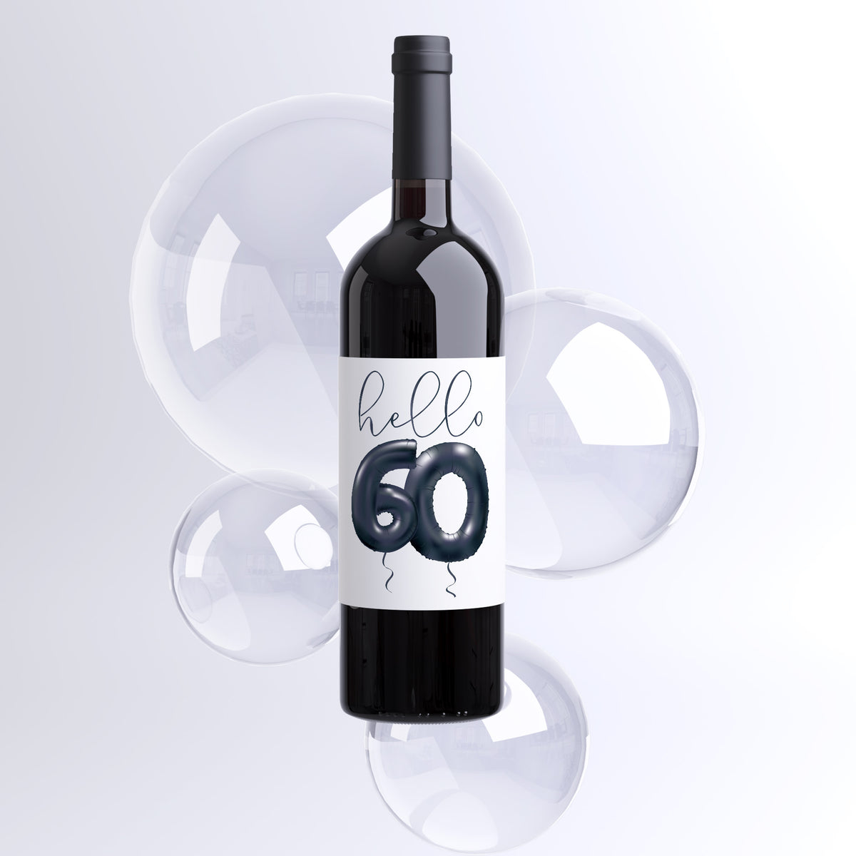 Black Balloon 60th Birthday Wine Labels, Pack of 4