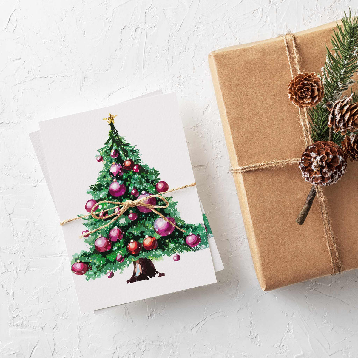 Traditional Christmas Tree Greeting Cards, Set of 24