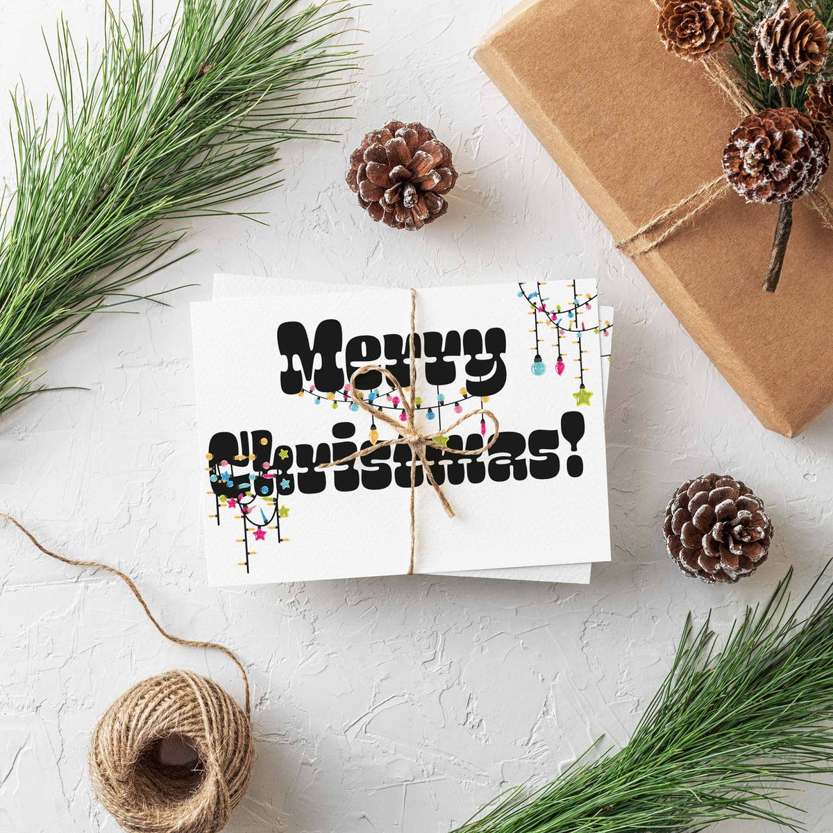 String Lights Merry Christmas Greeting Cards, Set of 24