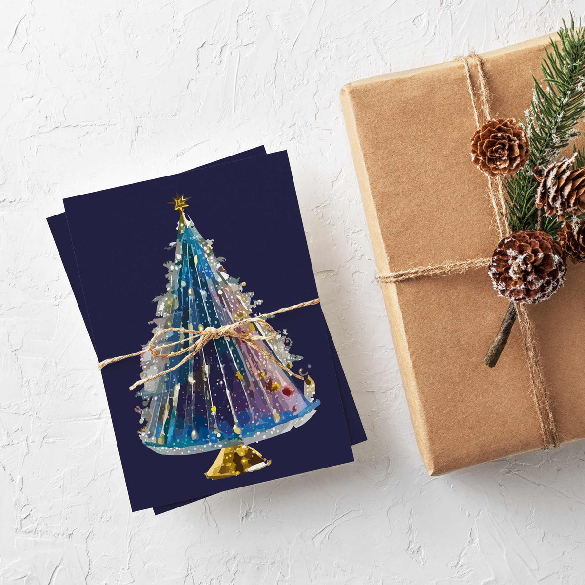 Retro Blue Glass Christmas Tree Greeting Cards, Set of 24