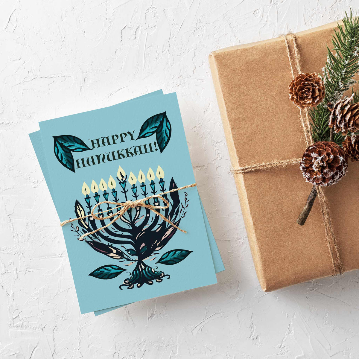 Pastel Floral Menorah Hanukkah Greeting Cards, Set of 24