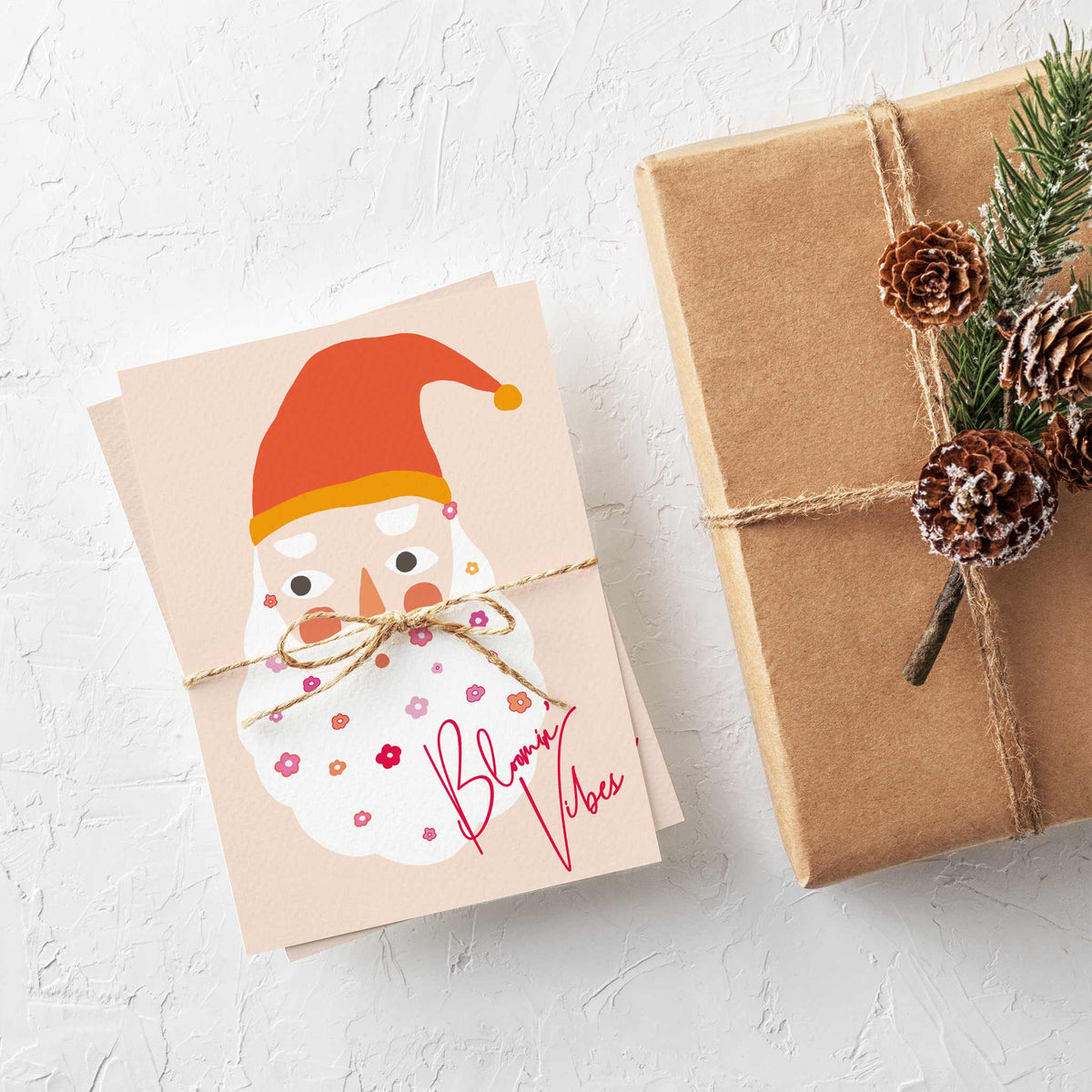 Bloomin' Vibes Floral Beard Santa Christmas Cards, Set of 24