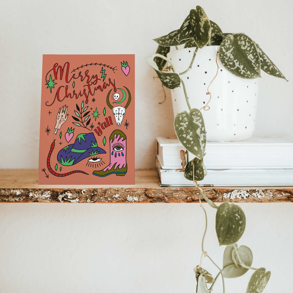 Witchy Western Christmas Greeting Cards, Set of 24