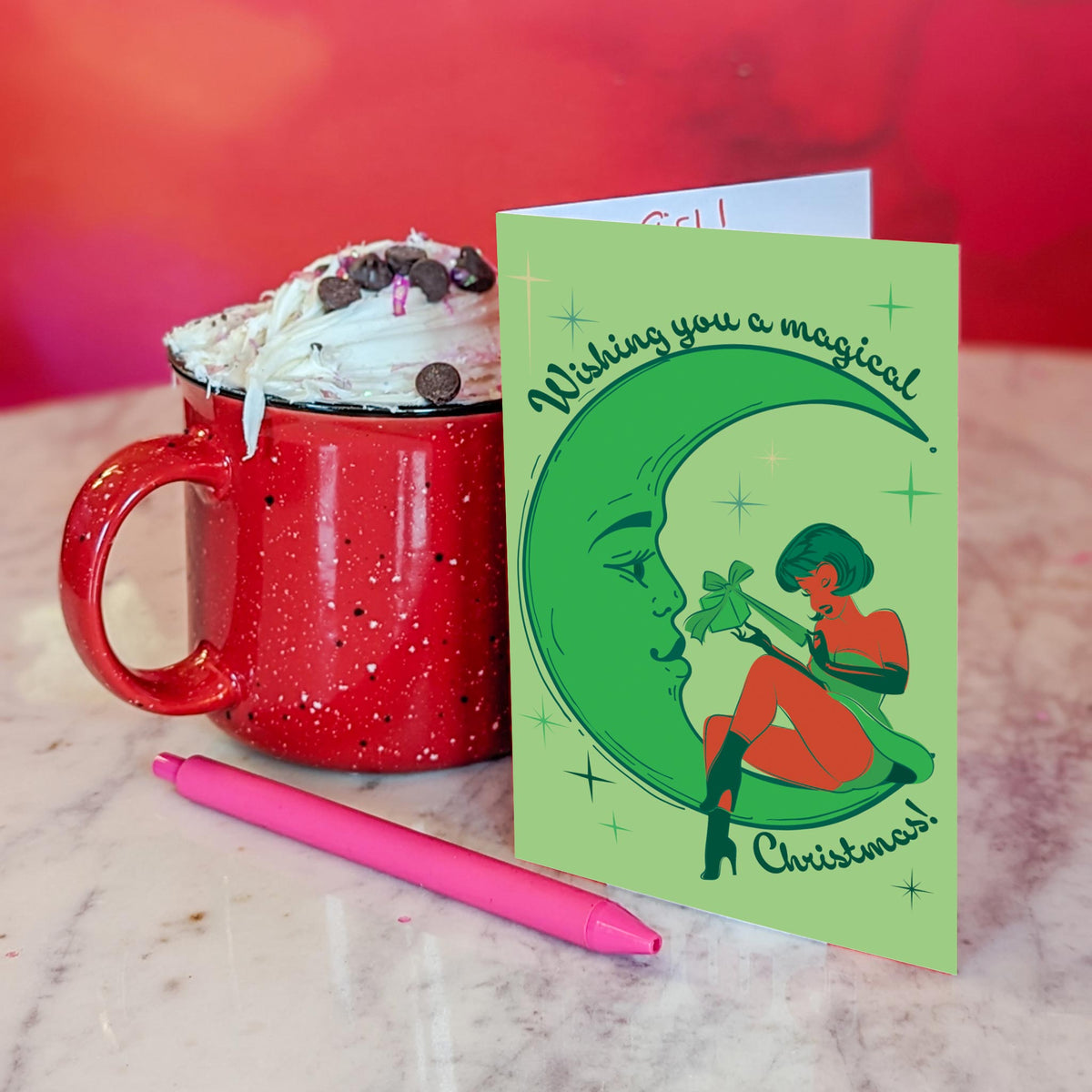 Pinup Moon Christmas Greeting Cards, Set of 24