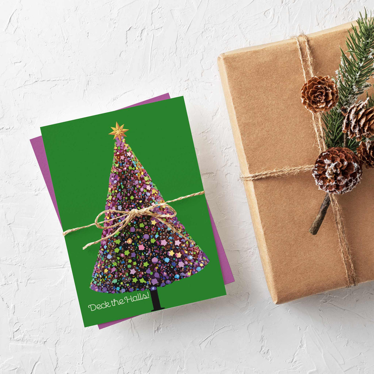 Retro Christmas Tree Greeting Cards, Set of 24