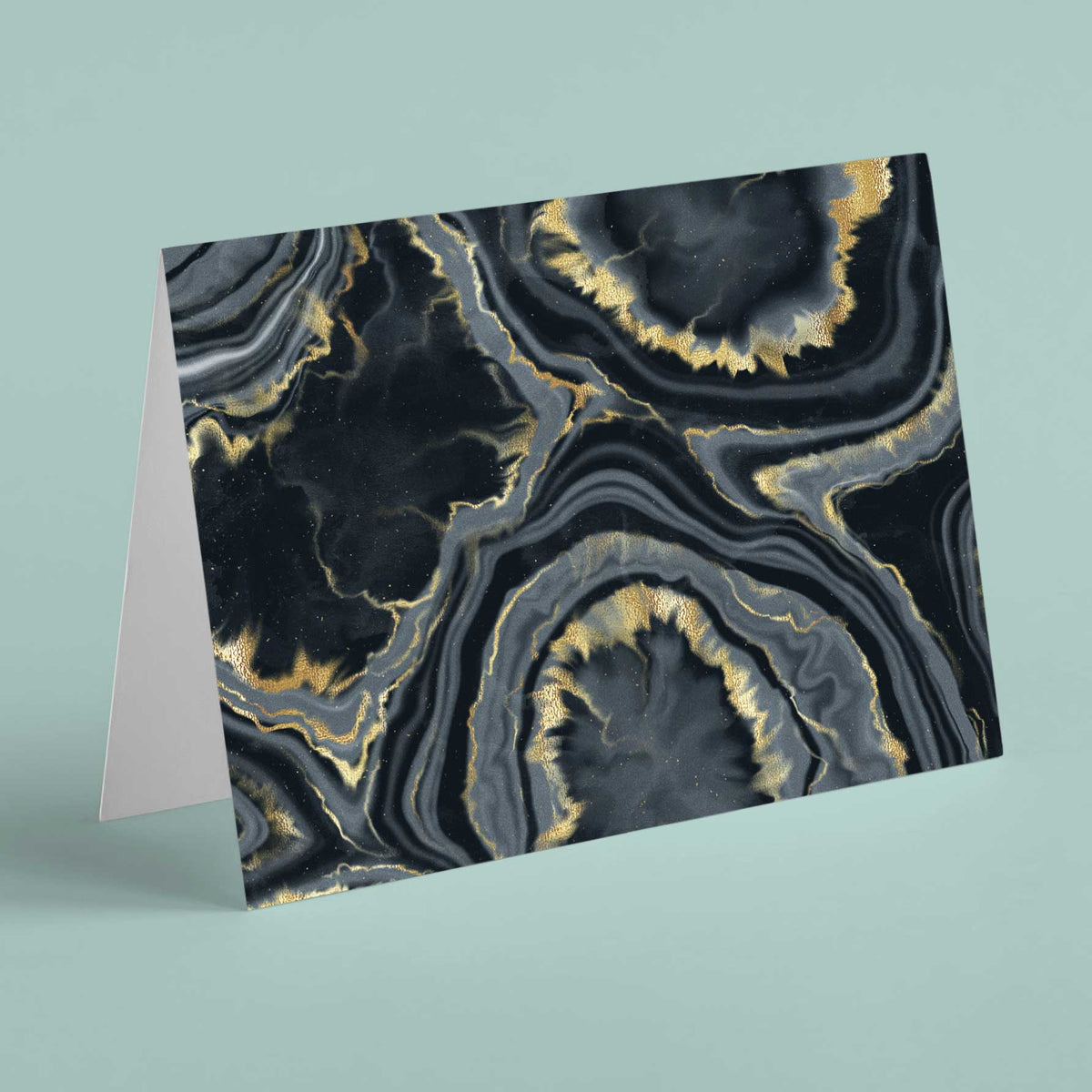 Agate Black and Gold Blank Greeting Cards, Set of 24