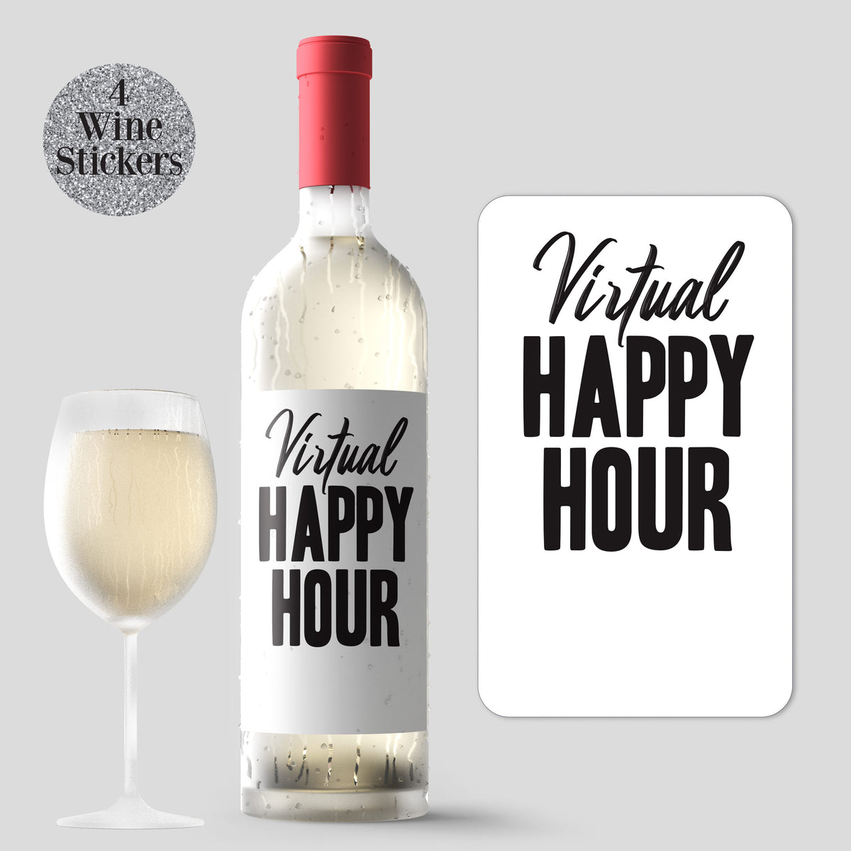 Virtual Happy Hour Wine Labels, Pack of 4