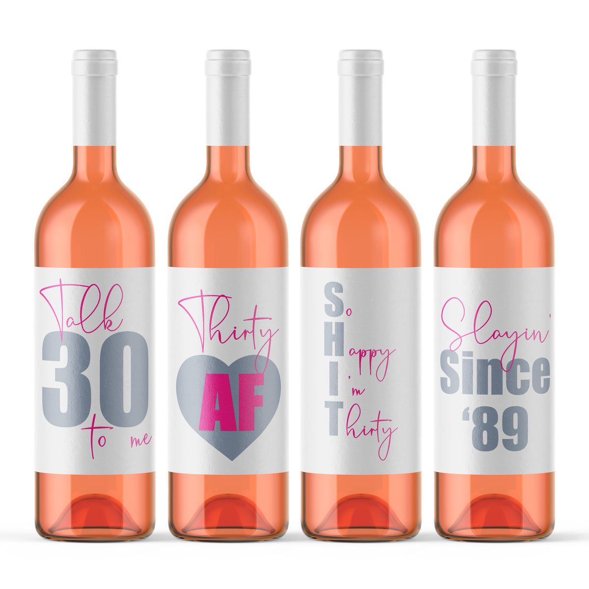Slayin' Since '89 30th Birthday Wine Labels, Pack of 4